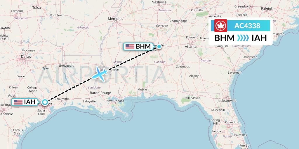 AC4338 Air Canada Flight Map: Birmingham to Houston