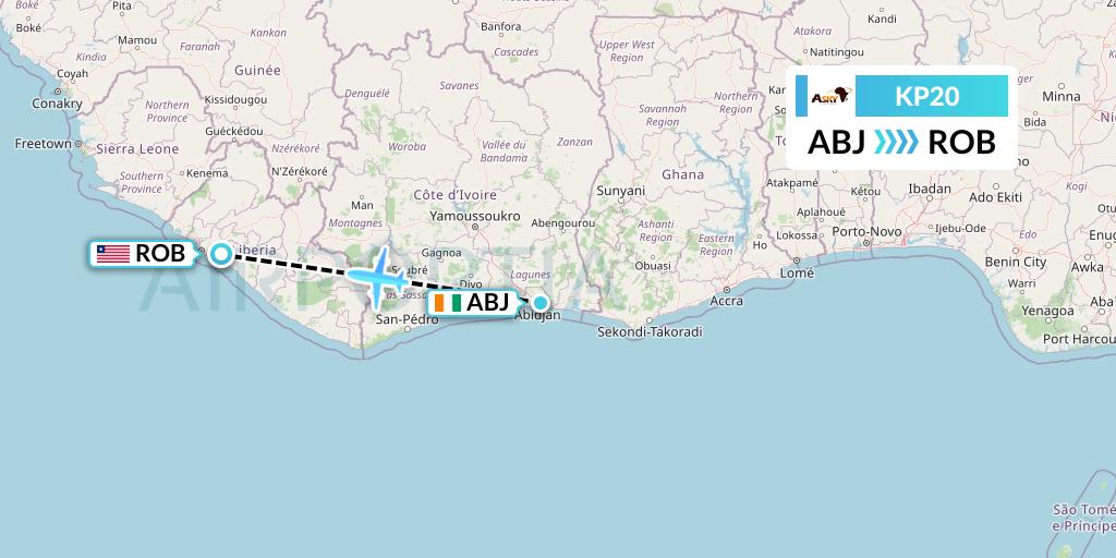 KP20 ASKY Flight Map: Abidjan to Monrovia