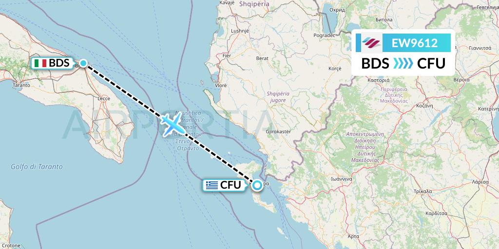 EW9612 Eurowings Flight Map: Brindisi to Corfu