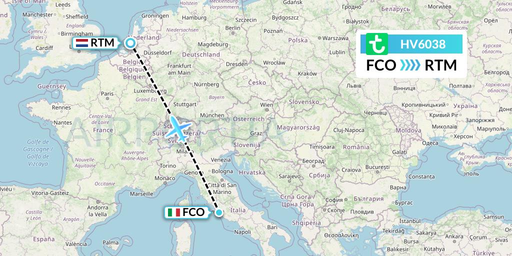 HV6038 Transavia Flight Map: Rome to Rotterdam