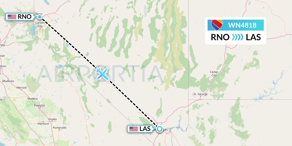 WN4818 Southwest Airlines Flight Map: Reno to Las Vegas