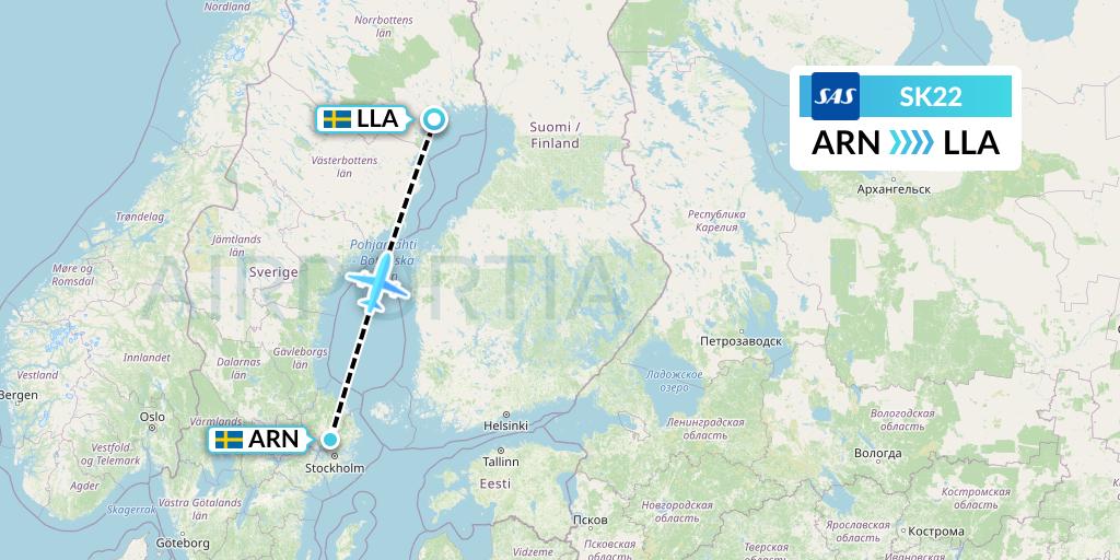 SK22 SAS Flight Map: Stockholm to Lulea