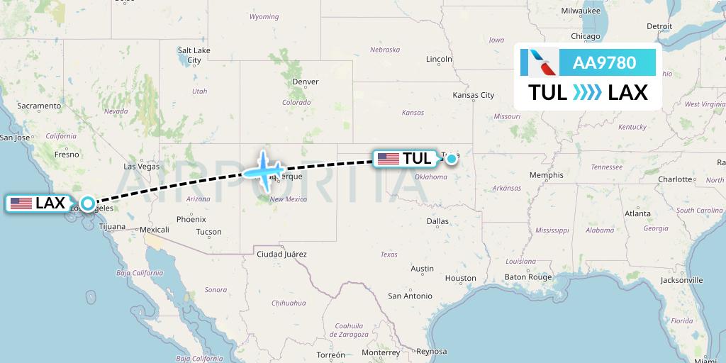 AA9780 American Airlines Flight Map: Tulsa to Los Angeles