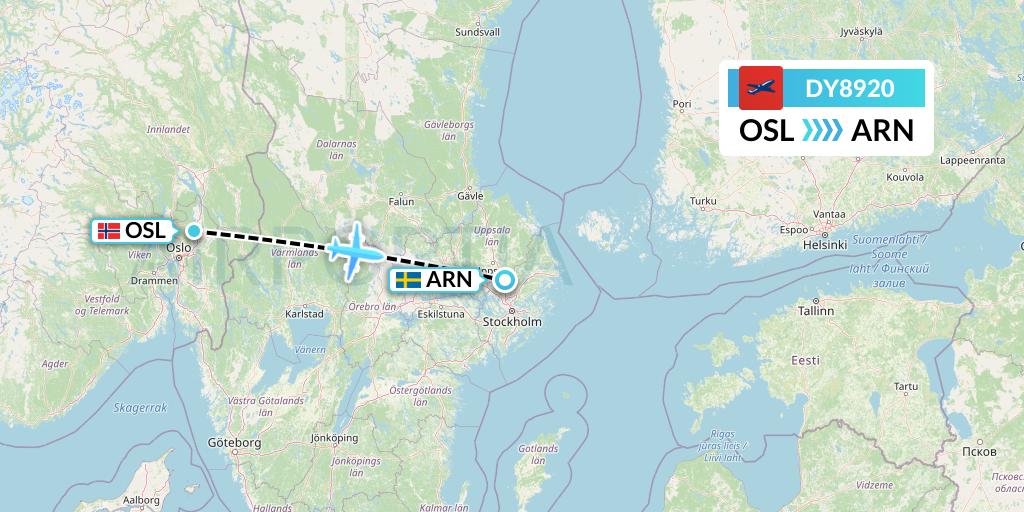DY8920 Norwegian Flight Map: Oslo to Stockholm