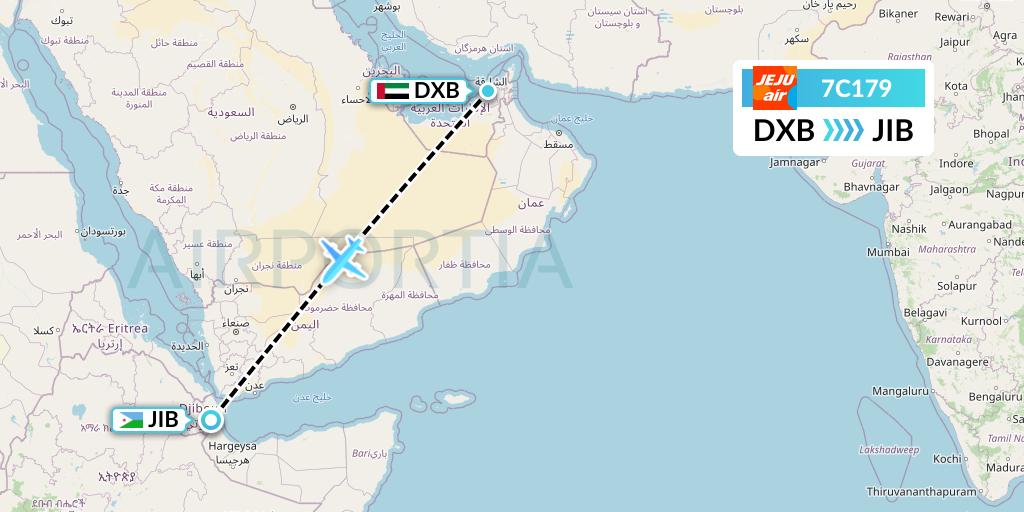 7C179 Jeju Air Flight Map: Dubai to Djibouti