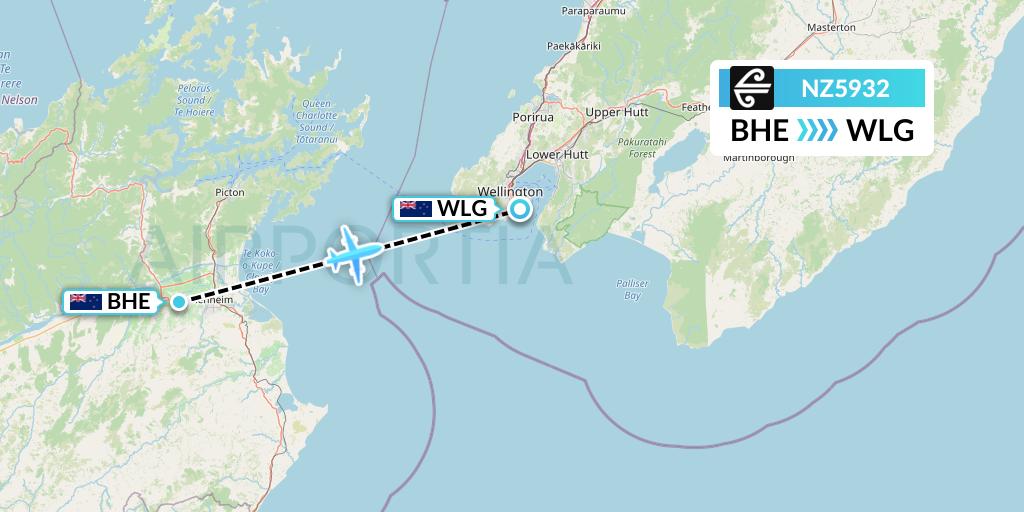 NZ5932 Air New Zealand Flight Map: Blenheim to Wellington