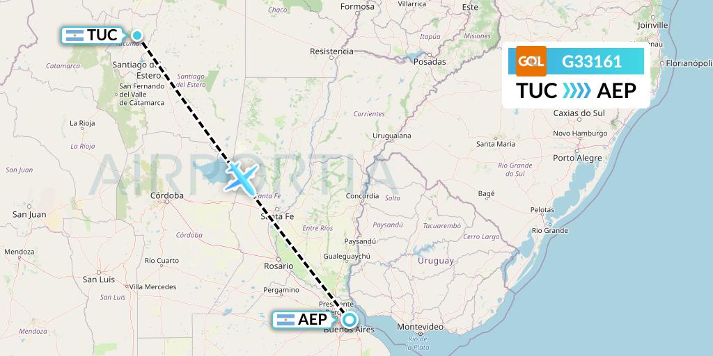 G33161 GOL Transportes Aeros Flight Map: Tucuman to Buenos Aires