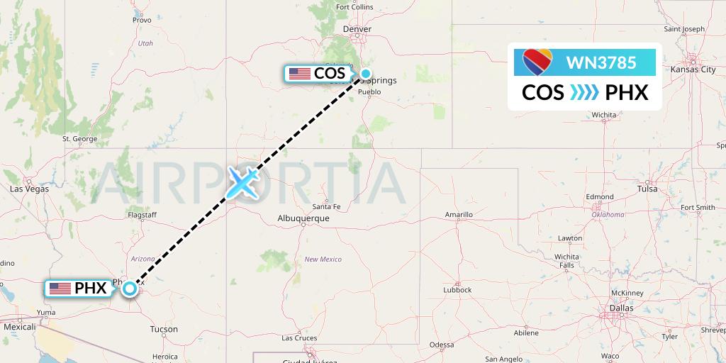 WN3785 Southwest Airlines Flight Map: Colorado Springs to Phoenix