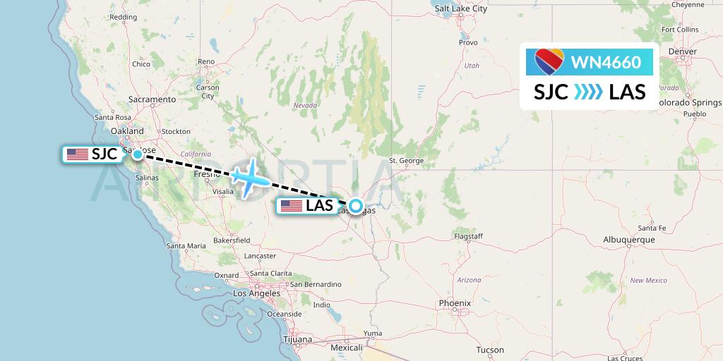WN4660 Southwest Airlines Flight Map: San Jose to Las Vegas