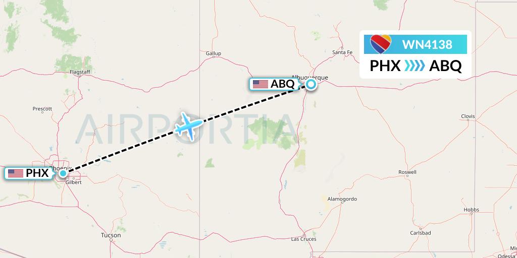WN4138 Southwest Airlines Flight Map: Phoenix to Albuquerque