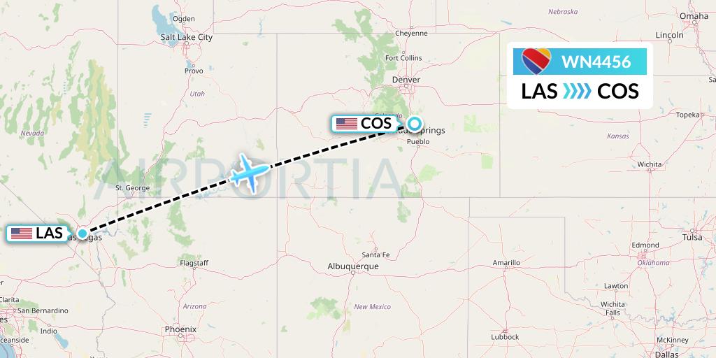 WN4456 Southwest Airlines Flight Map: Las Vegas to Colorado Springs