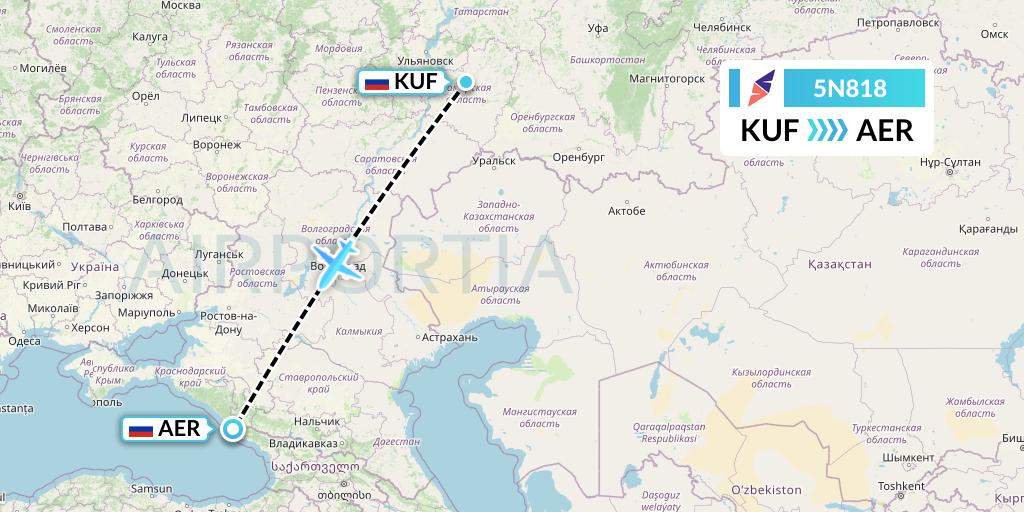 5N818 Nordavia Flight Map: Samara to Sochi