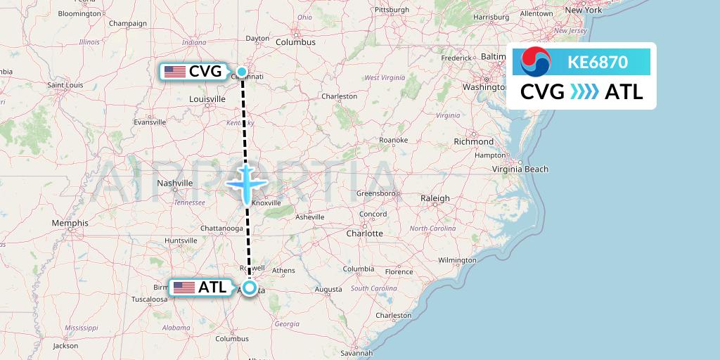 KE6870 Korean Air Flight Map: Cincinnati to Atlanta