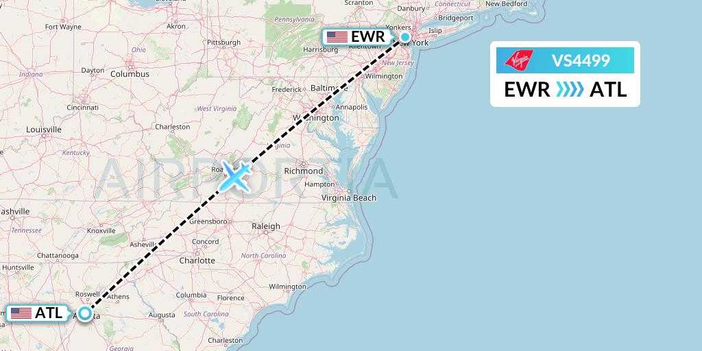 VS4499 Virgin Atlantic Airways Flight Map: New York to Atlanta