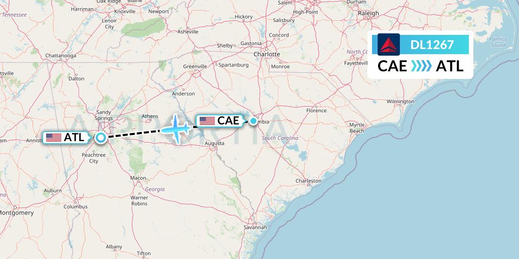 DL1267 Delta Air Lines Flight Map: Columbia to Atlanta