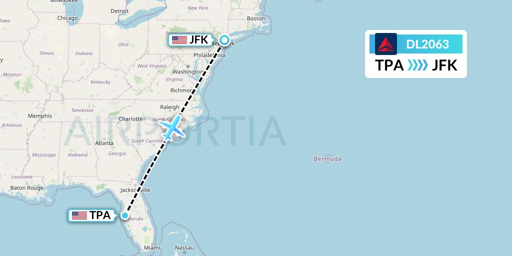 DL2063 Delta Air Lines Flight Map: Tampa to New York