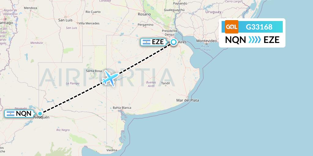 G33168 GOL Transportes Aeros Flight Map: Neuquen to Buenos Aires