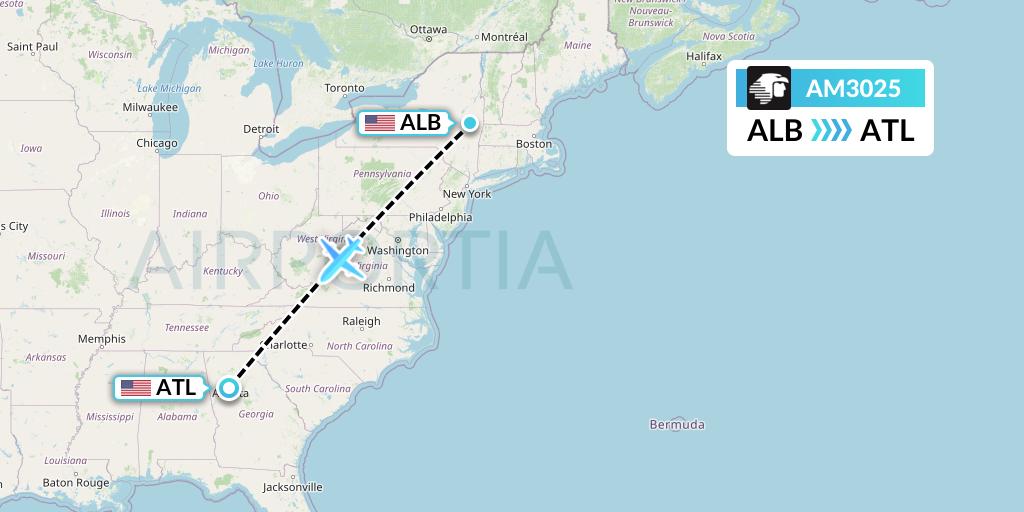 AM3025 Aeromexico Flight Map: Albany to Atlanta