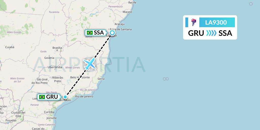 LA9300 LAN Airlines Flight Map: Sao Paulo to Salvador