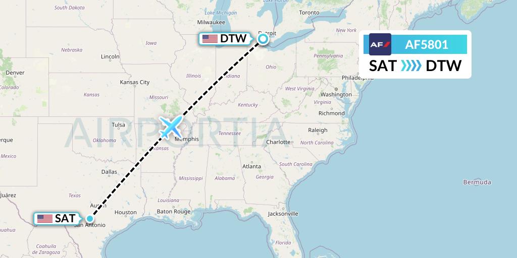 AF5801 Air France Flight Map: San Antonio to Detroit