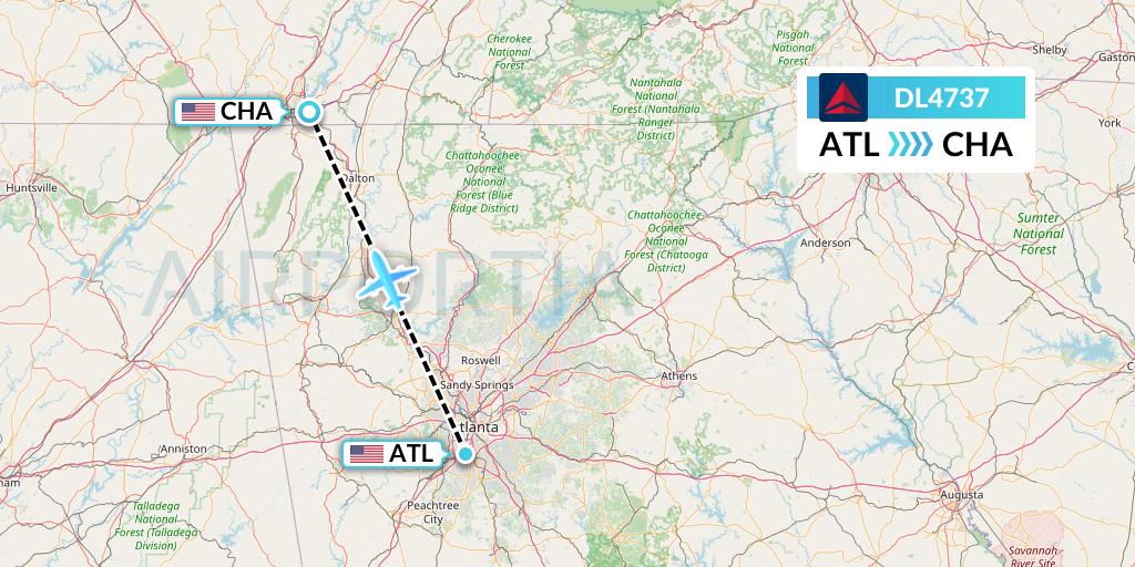 DL4737 Delta Air Lines Flight Map: Atlanta to Chattanooga