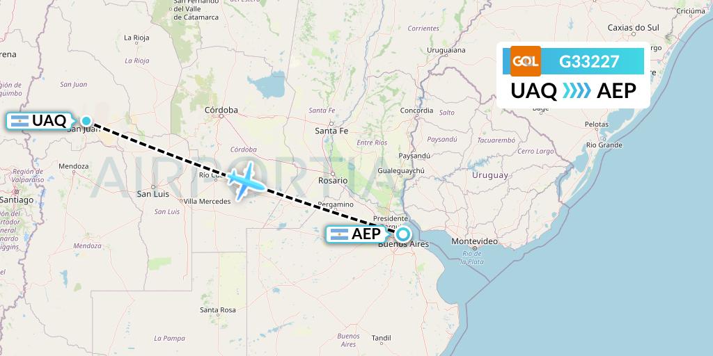 G33227 GOL Transportes Aeros Flight Map: San Juan to Buenos Aires