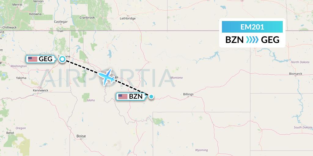 EM201 Empire Airlines Flight Map: Bozeman to Spokane