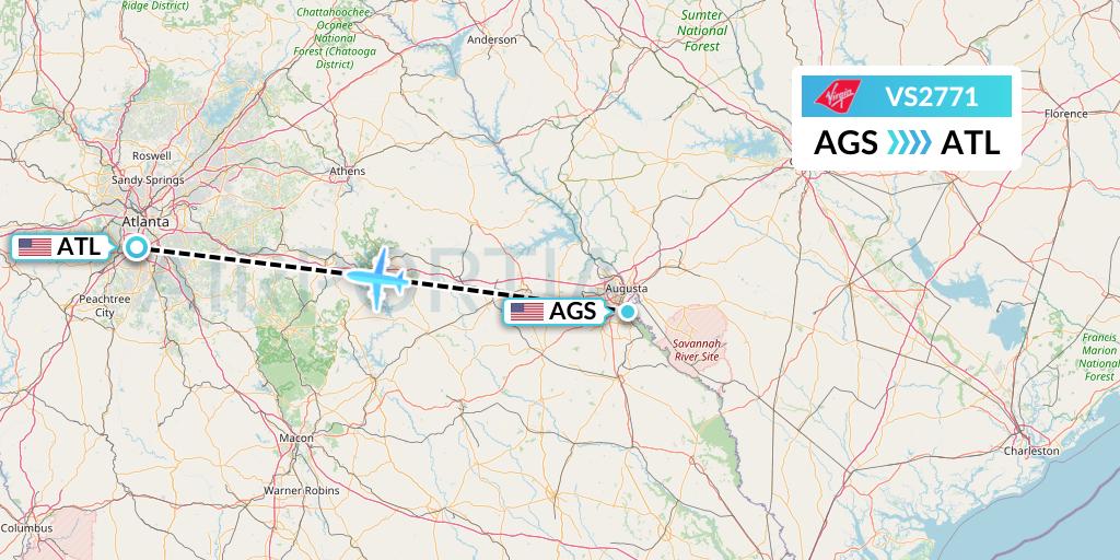 VS2771 Virgin Atlantic Airways Flight Map: Augusta to Atlanta