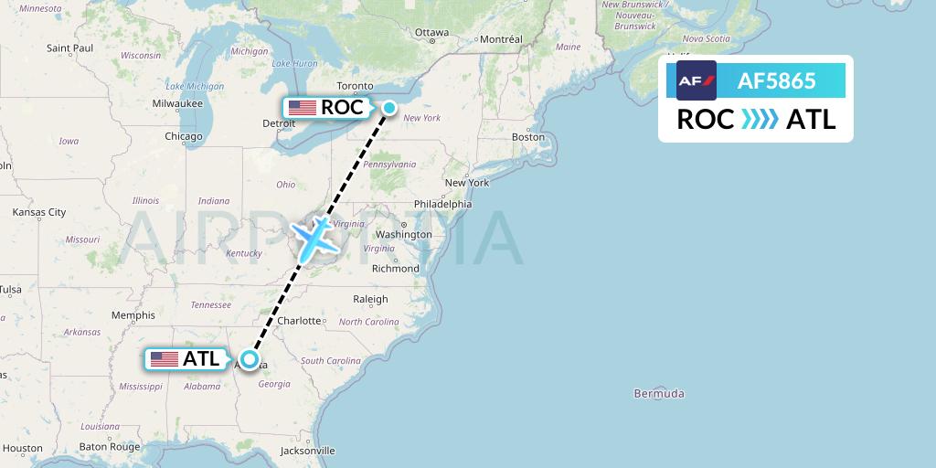 AF5865 Air France Flight Map: Rochester to Atlanta