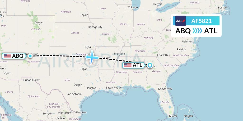 AF5821 Air France Flight Map: Albuquerque to Atlanta