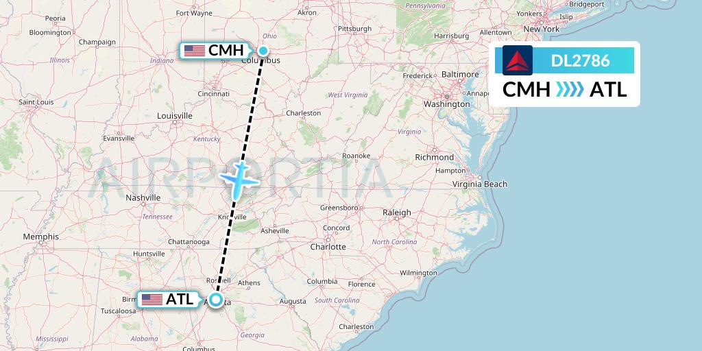 DL2786 Delta Air Lines Flight Map: Columbus to Atlanta