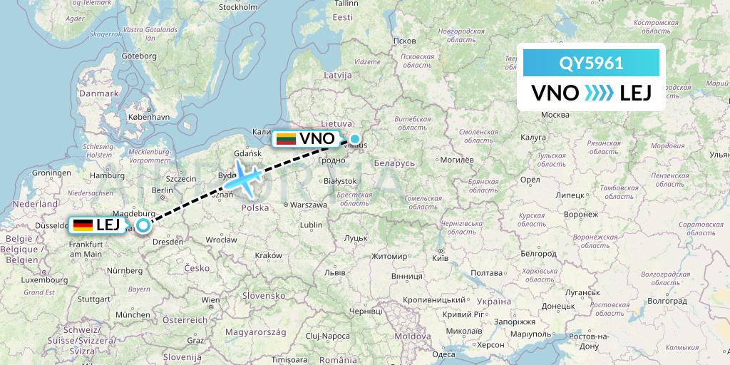 QY5961 European Air Transport Flight Map: Vilnius to Leipzig