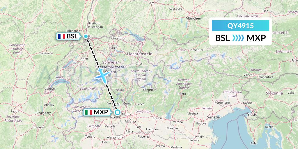QY4915 European Air Transport Flight Map: Basel to Milan