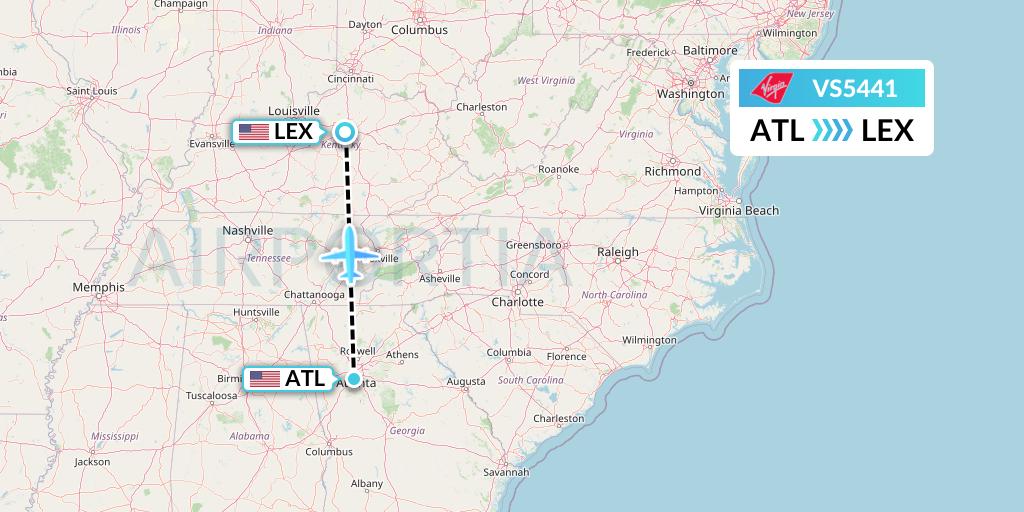 VS5441 Virgin Atlantic Airways Flight Map: Atlanta to Lexington