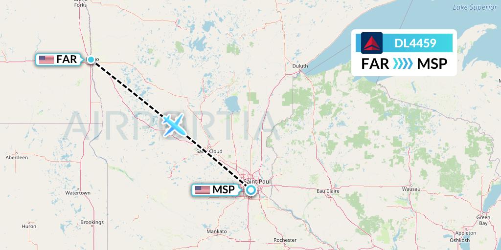 DL4459 Delta Air Lines Flight Map: Fargo to Minneapolis
