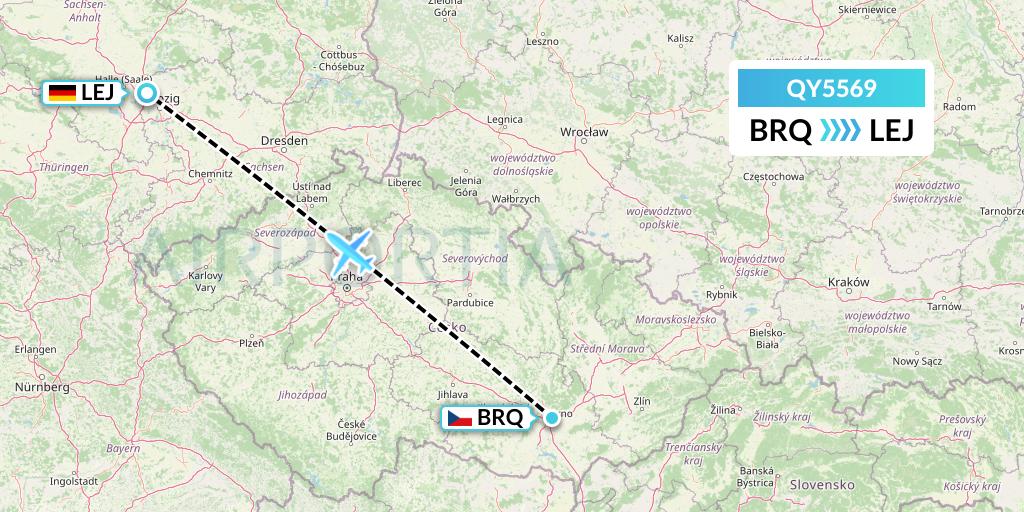 QY5569 European Air Transport Flight Map: Brno to Leipzig