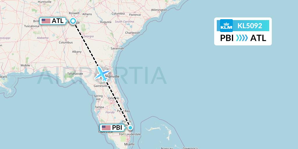 KL5092 KLM Flight Map: West Palm Beach to Atlanta