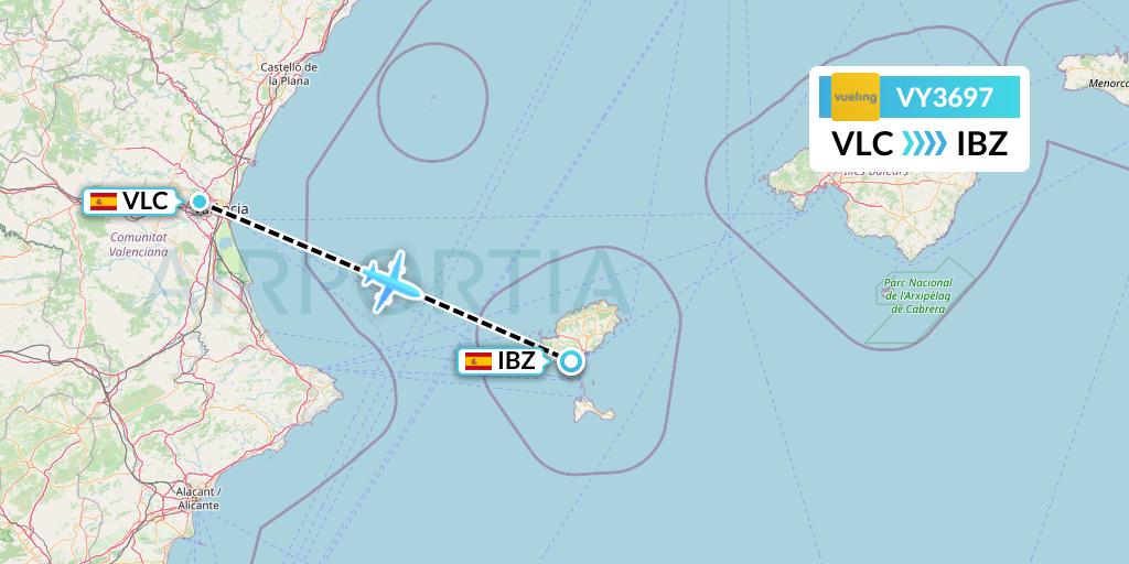 VY3697 Vueling Flight Map: Valencia to Ibiza