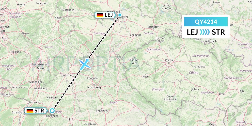QY4214 European Air Transport Flight Map: Leipzig to Stuttgart