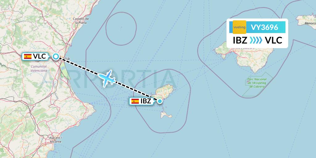 VY3696 Vueling Flight Map: Ibiza to Valencia