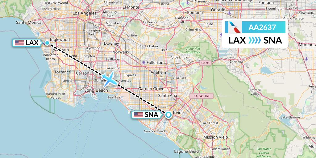 AA2637 American Airlines Flight Map: Los Angeles to Orange County