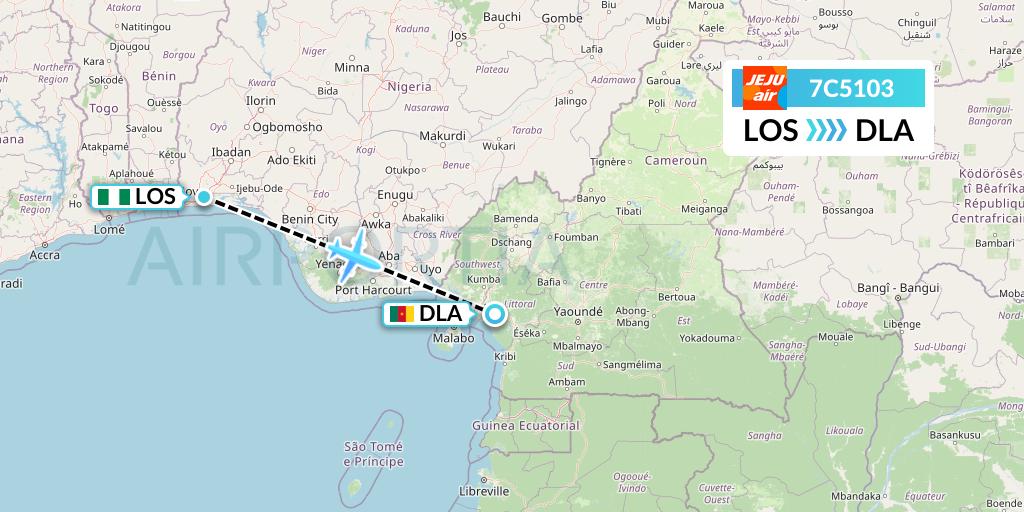 7C5103 Jeju Air Flight Map: Lagos to Douala