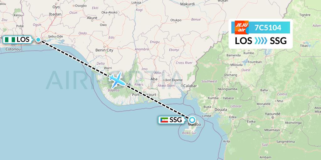 7C5104 Jeju Air Flight Map: Lagos to Malabo