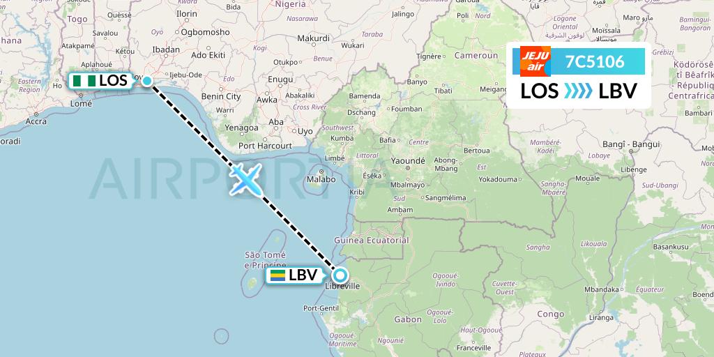 7C5106 Jeju Air Flight Map: Lagos to Libreville