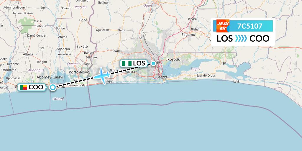 7C5107 Jeju Air Flight Map: Lagos to Cotonou