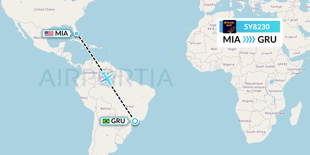 5Y8230 Atlas Air Flight Map: Miami to Sao Paulo