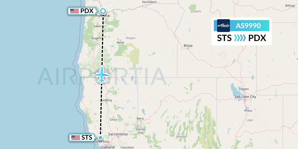 AS9990 Alaska Airlines Flight Map: Santa Rosa to Portland