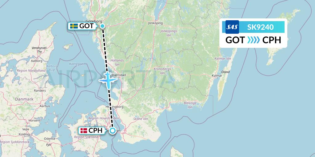 SK9240 SAS Flight Map: Gothenburg to Copenhagen