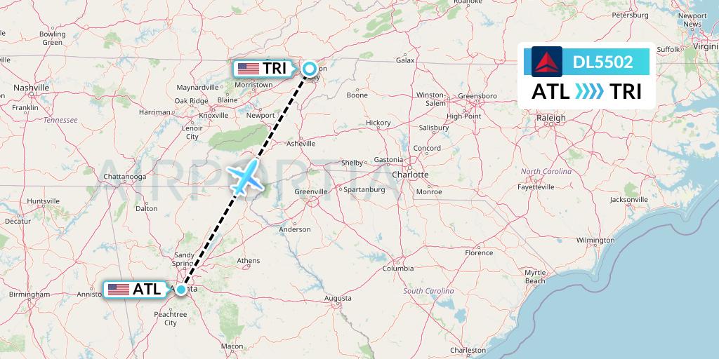 DL5502 Delta Air Lines Flight Map: Atlanta to Blountville