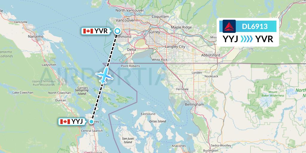 DL6913 Delta Air Lines Flight Map: Victoria to Vancouver